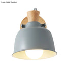 GobekUsa Iron Macaron Handle Wall Sconce Lamp - Bowl Bedside Light Fixture in Grey/Black with Wood Top