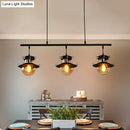 GobekUsa 3-Light Linear Hanging Island Pendant - Traditional Black Metal Lamp with Flared Shade