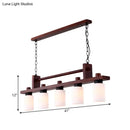 GobekUsa 5-Light Island Pendant: Traditional Linear Wood Hanging Light in Brown with Opal Glass Shade