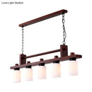 GobekUsa 5-Light Island Pendant: Traditional Linear Wood Hanging Light in Brown with Opal Glass Shade
