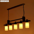 GobekUsa 5-Light Island Pendant: Traditional Linear Wood Hanging Light in Brown with Opal Glass Shade