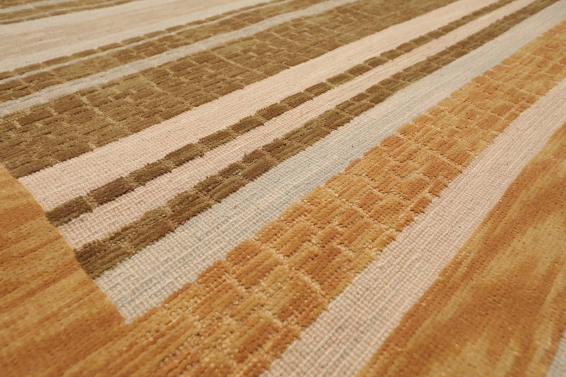 3'10" x 5'10" Hand Knotted Wool High Low Pile Area Rug Beige