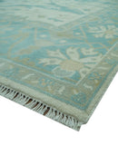 Ivory and Aqua Hand Knotted Oriental Oushak Custom Made Wool Rug
