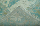 Ivory and Aqua Hand Knotted Oriental Oushak Custom Made Wool Rug