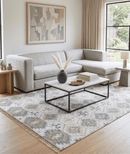 Ivory and Beige Fine Wool Viscose Blend Area Rug - Modern Style