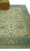 Ivory and Blue 6x9 Hand Knotted Traditional Oriental Oushak wool area rug by The Rug Decor