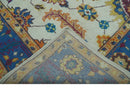 Ivory and Blue Hand Knotted Traditional Design 8x10 wool Area Rug