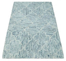 Hand Tufted Wool Area Rug Ivory and Blue Modern Geometric Design by The Rug Decor