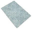Hand Tufted Wool Area Rug Ivory and Blue Modern Geometric Design by The Rug Decor