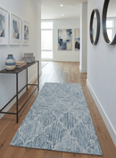 Hand Tufted Wool Area Rug Ivory and Blue Modern Geometric Design