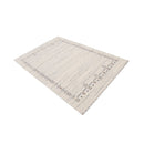 Ivory And Blue Tribal Border Design Hand Loomed Wool Area Rug