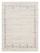 Wool Area Rug Hand Loomed Ivory and Blue Tribal Border Design with Brown Accents by The Rug Decor