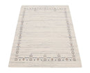 Wool Area Rug Hand Loomed Ivory and Blue Tribal Border Design with Brown Accents by The Rug Decor