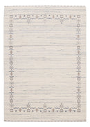 Ivory And Blue Tribal Border Design Hand Loomed Wool Area Rug