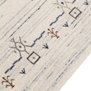 Wool Area Rug Hand Loomed Ivory and Blue Tribal Border Design with Brown Accents by The Rug Decor