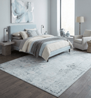 Ivory Silver Blue Beige Modern Abstract Vintage Design Silk Area Rug - Living Room