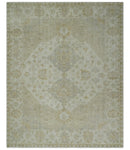 Ivory and Brown distressed finished Traditional Floral Low Pile Multi Size wool Area Rug