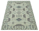 Ivory and Brown Traditional Hand Knotted Multi Size wool Area Rug
