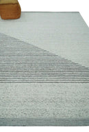 Ivory and Charcoal Traditional Stripes Hand Knotted 8x10 Wool Area Rug by The Rug Decor