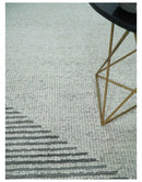 Ivory and Charcoal Traditional Stripes Hand Knotted 8x10 Wool Area Rug by The Rug Decor