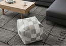 Ivory and Gray Genuine Leather Luxury Pouf