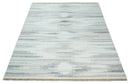 Ivory and Silver fine Wool and Viscose Kilim Rug