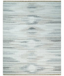 Ivory and Silver Wool Viscose Handmade Kilim Rug - Reversible Flat Weave