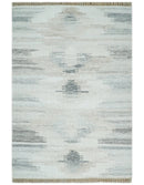Ivory and Silver fine Wool and Viscose Kilim Rug