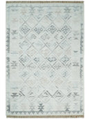Ivory and Gray Modern Geometrical Hand Woven Wool Rug