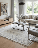 Wool Viscose Blend Hand Woven Area Rug - Ivory Gray Modern Geometric