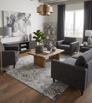 Ivory Gray Hand Tufted Fine Wool Area Rug Modern Contemporary Luxurious Design