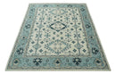 Ivory and Light Blue Wool Area Rug - Hand Knotted Traditional