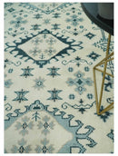 Ivory and Light Blue Wool Area Rug - Hand Knotted Traditional