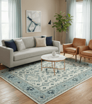 Ivory and Light Blue Traditional Oriental Hand Knotted Custom Made wool area Rug
