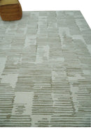 Ivory and Olive Modern Stripes Design Hand Tufted 8x10 wool Area Rug, Kids, Living Room and Bedroom Rug