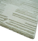 Ivory and Olive Modern Stripes Design Hand Tufted 8x10 wool Area Rug, Kids, Living Room and Bedroom Rug