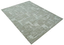 Ivory and Olive Modern Stripes Design Hand Tufted 8x10 wool Area Rug, Kids, Living Room and Bedroom Rug