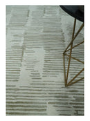 Ivory and Olive Modern Stripes Design Hand Tufted 8x10 wool Area Rug, Kids, Living Room and Bedroom Rug
