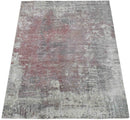 Modern Abstract Pink And Ivory Hand Loom Viscose 6x8 Area Rug