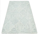 Custom Made Ivory and Silver Modern Geometric Hand Tufted Natural Wool Area Rug