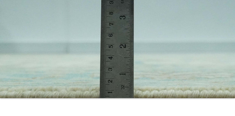 Ivory and Teal Hand Knotted 6x9 Traditional Oriental Oushak wool rug