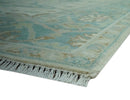 Ivory and Teal Hand Knotted 6x9 Traditional Oriental Oushak wool rug