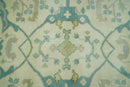 Ivory and Teal Hand Knotted 6x9 Traditional Oriental Oushak wool rug