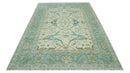 Ivory and Teal Hand Knotted 6x9 Traditional Oriental Oushak wool rug