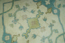 Ivory and Teal Hand Knotted 6x9 Traditional Oriental Oushak wool rug