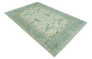 Ivory and Teal Hand Knotted 6x9 Traditional Oriental Oushak wool rug