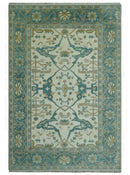 Ivory and Teal Hand Knotted Traditional Oriental Oushak Multi size wool area rug