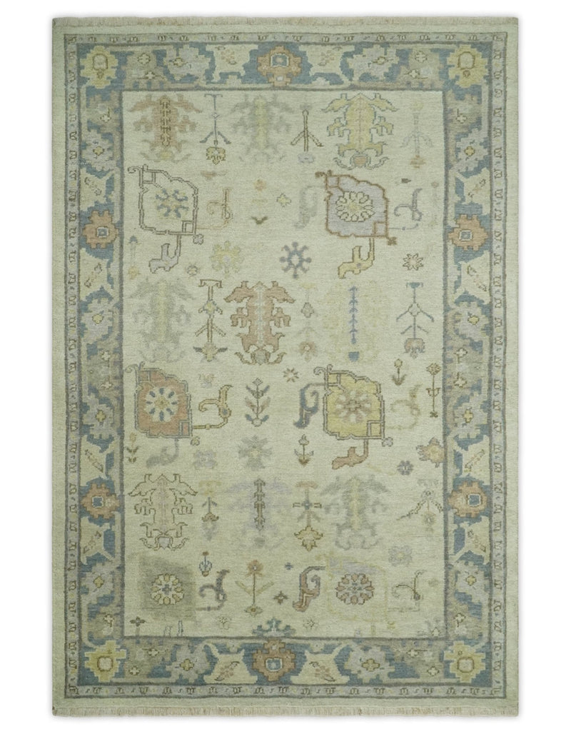 Ivory, Beige and Gray 8x10, 6x9, 4x6 Hand Knotted Traditional Persian Oushak Wool Rug | AC4