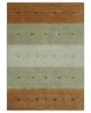 Ivory, Beige and Rust Geometrical stripes Design Hand loom 4.6x6.6 wool Area Rug by The Rug Decor