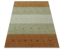 Ivory, Beige and Rust Geometrical stripes Design Hand loom 4.6x6.6 wool Area Rug by The Rug Decor